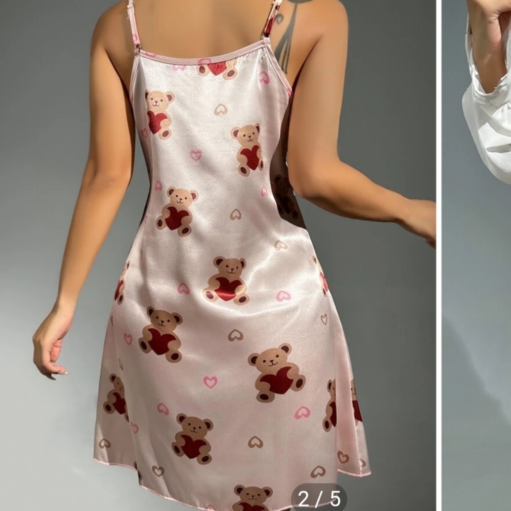 Valentine's Day teddy bear heart pink sexy flirty nightgown slip NWT - Picture 2 of 2